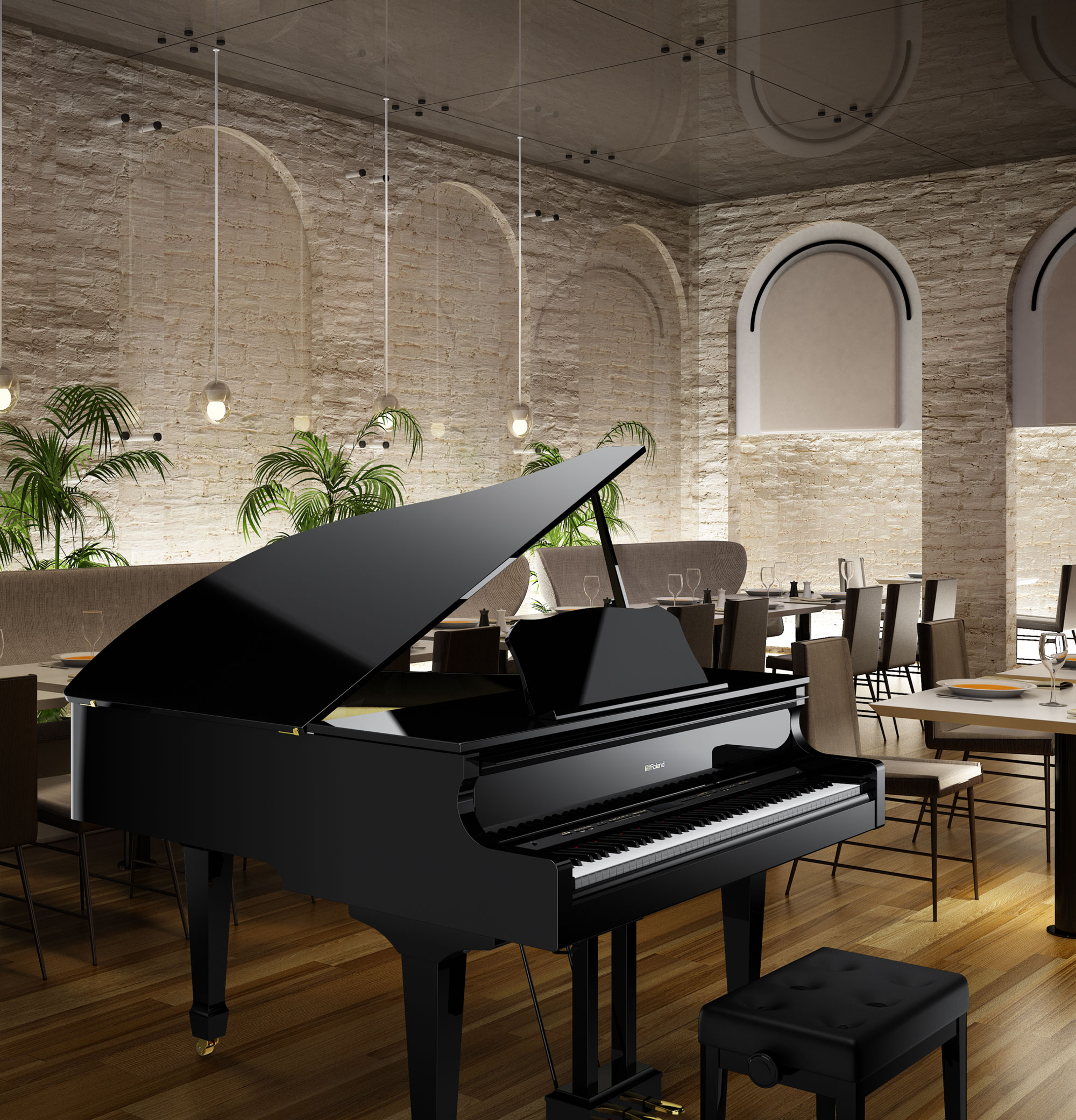 新古典别墅室内钢琴摆放装修效果图_别墅设计图